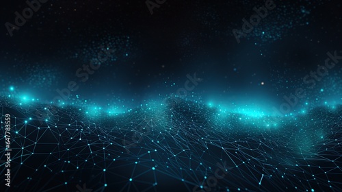Cyan science technology light glowing particles background. AI generated image