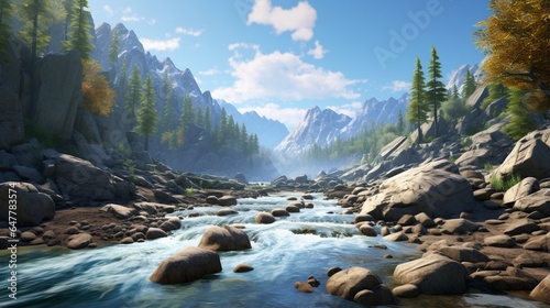 a mountain river flowing through a rocky gorge. 