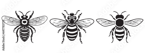 Bee vector illustration, black silhouette laser cutting