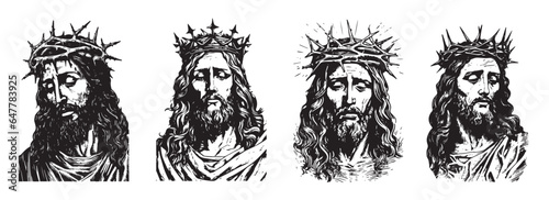 Jesus Christ Savior Messiah Son of God. Vector illustration Silhouette laser cutting