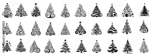 Christmas tree, vector silhouette black and white shape
