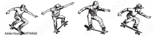Boy on a skateboard, vector illustration, black silhouette laser cutting