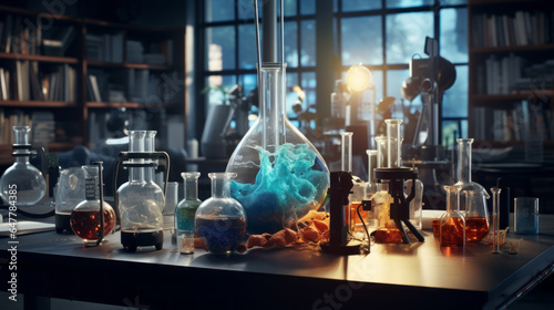 Fluid Secrets Unveiled: A Chemistry Canvas Where Mysterious Flasks and Enigmatic Test Tubes Hold the Keys to Uncharted Discoveries
