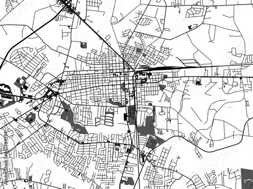 Greyscale vector city map of  Florence South Carolina in the United States of America with with water  fields and parks  and roads on a white background.