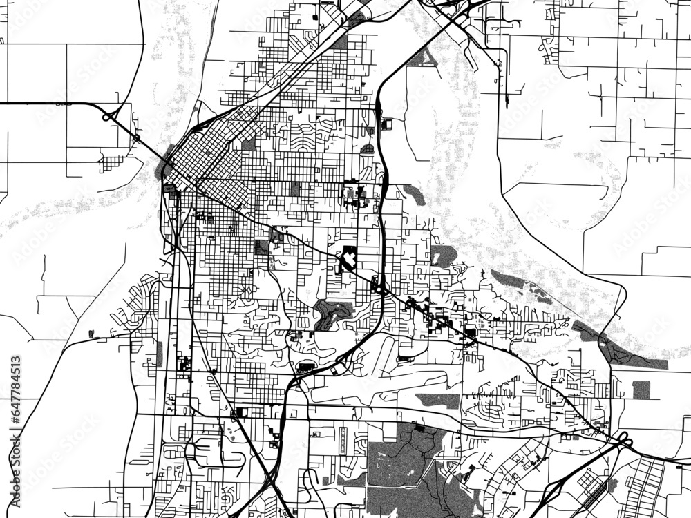 Greyscale vector city map of  Fort Smith Arkansas in the United States of America with with water, fields and parks, and roads on a white background.