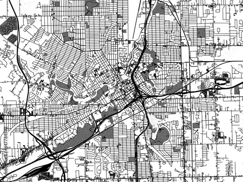 Greyscale vector city map of  Flint Michigan in the United States of America with with water, fields and parks, and roads on a white background.