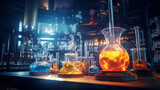 Lab Alchemy: A Chemistry Background Featuring Enigmatic Flasks and Test Tubes Holding Mysterious Fluids, Unveiling the Art and Science of Experimentation