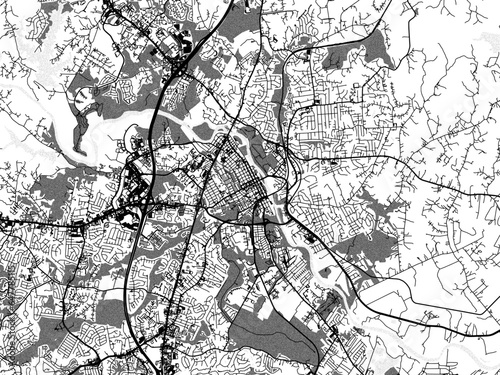 Greyscale vector city map of  Fredricksburg Virginia in the United States of America with with water, fields and parks, and roads on a white background. photo