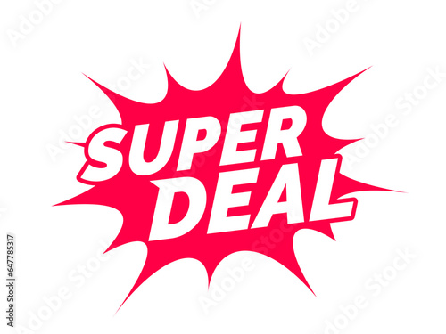Super deal text with abstract comic blast. Pop art style discount promotion banner. Vector illustration