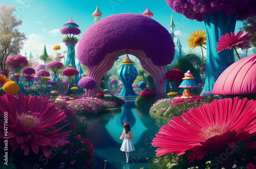 Step into a Wonderland reminiscent of Lewis Carroll's imagination. Curious characters, oversized flora, and vibrant surreal landscapes invite you into a world of playful fantasy and whimsy photo