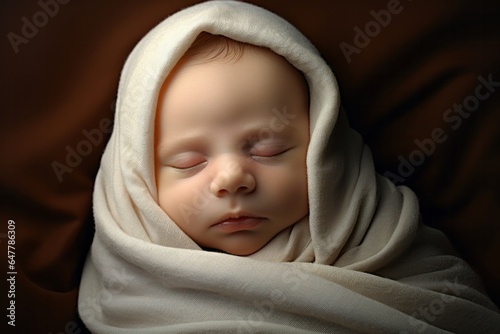 Newborn Serenity: Towel-Wrapped Baby with Detailed Features