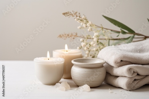 Spa Serenity: Naturalistic Composition with Candle and Salts