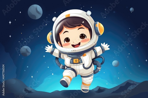 Cute cartoon astronaut on the moon