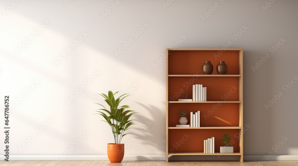 Fototapeta premium Modern living room with bookshelf and plant