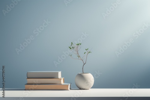 Minimalist table with flower, vase and books