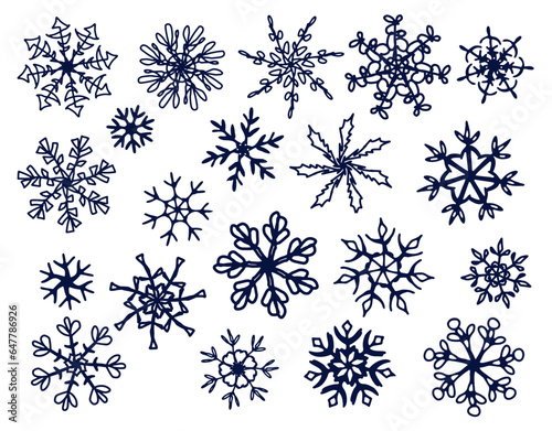 Snowflakes set snow for Christmas and winter holiday. Vector isolate on white background