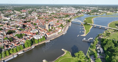 Aerial drone view of Deventer, Hanzestad, The Netherlands. photo
