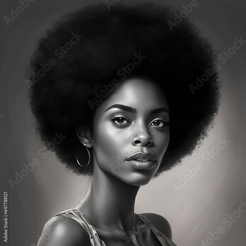 portrait of a beautiful black woman, afro hairstyle, afro beauty, black beauty, afro hair