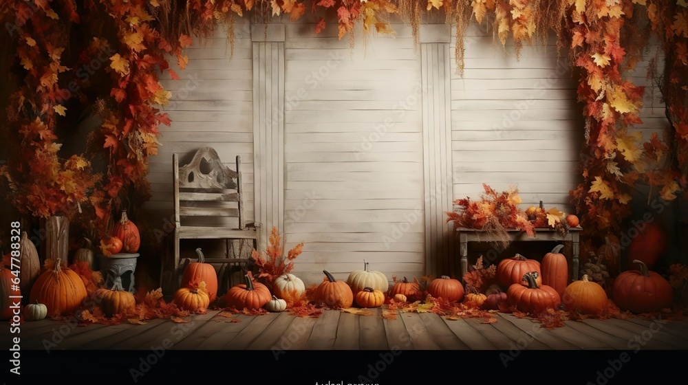 Thanksgiving-themed autumn backdrop - obrazy, fototapety, plakaty 