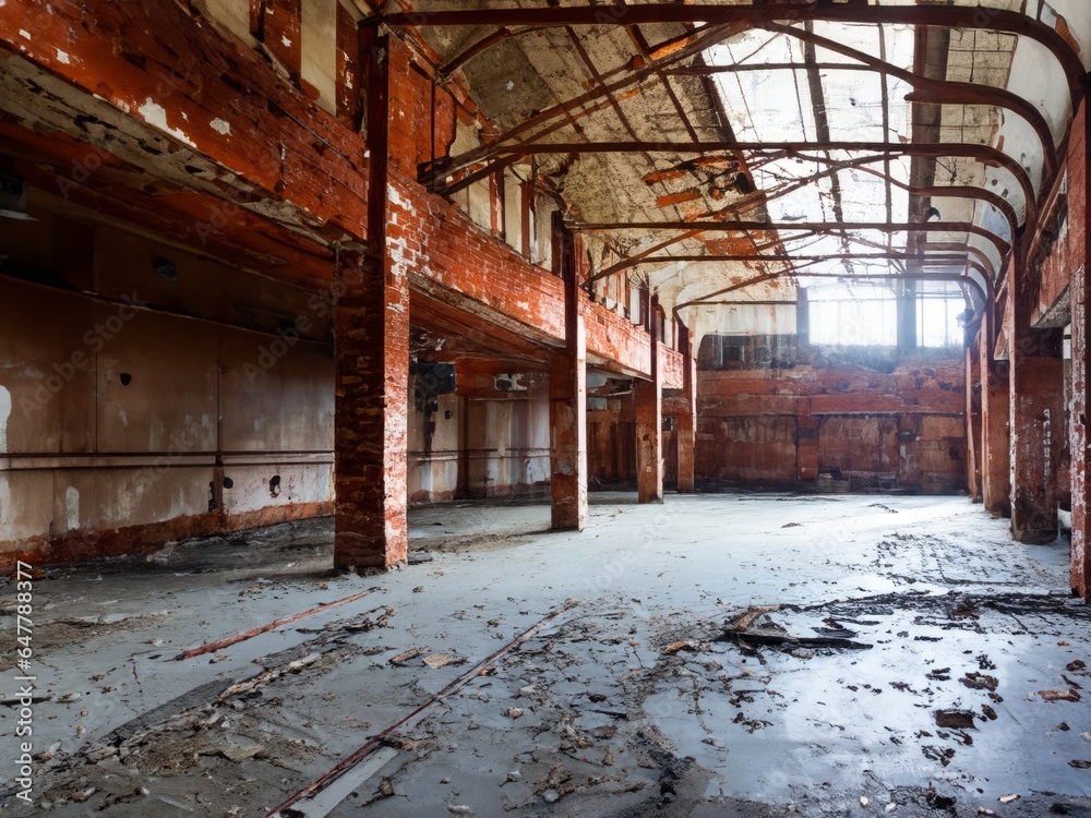 industrial building, big old empty machine hall
