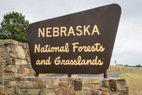 Nebraska National Forests and Grassland road sign near Halsey, NE photo