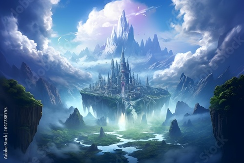  an image of a breathtaking fantasy landscape with floating islands, vibrant alien flora, and mythical creatures. Imagine a world where the impossible becomes possible. #647788755