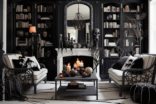 Halloween stylish black and white interior design photo