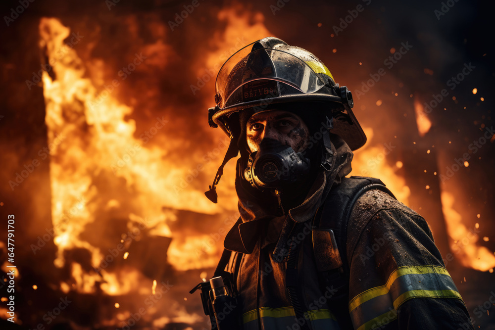 Portrait of firefighter battle a wildfire
