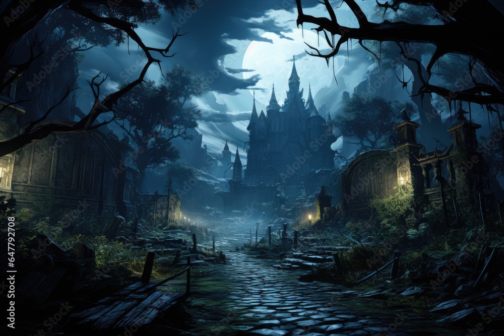 Haunted Graveyard under Moonlight Haunted Graveyard under Moonlight