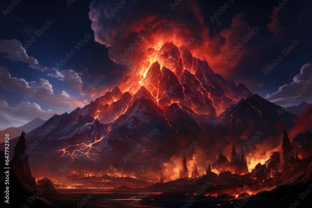 Visual Novel Background : Fiery Volcanic Landscape