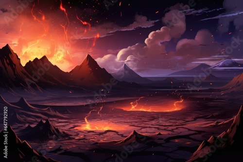 Visual Novel Background : Fiery Volcanic Landscape