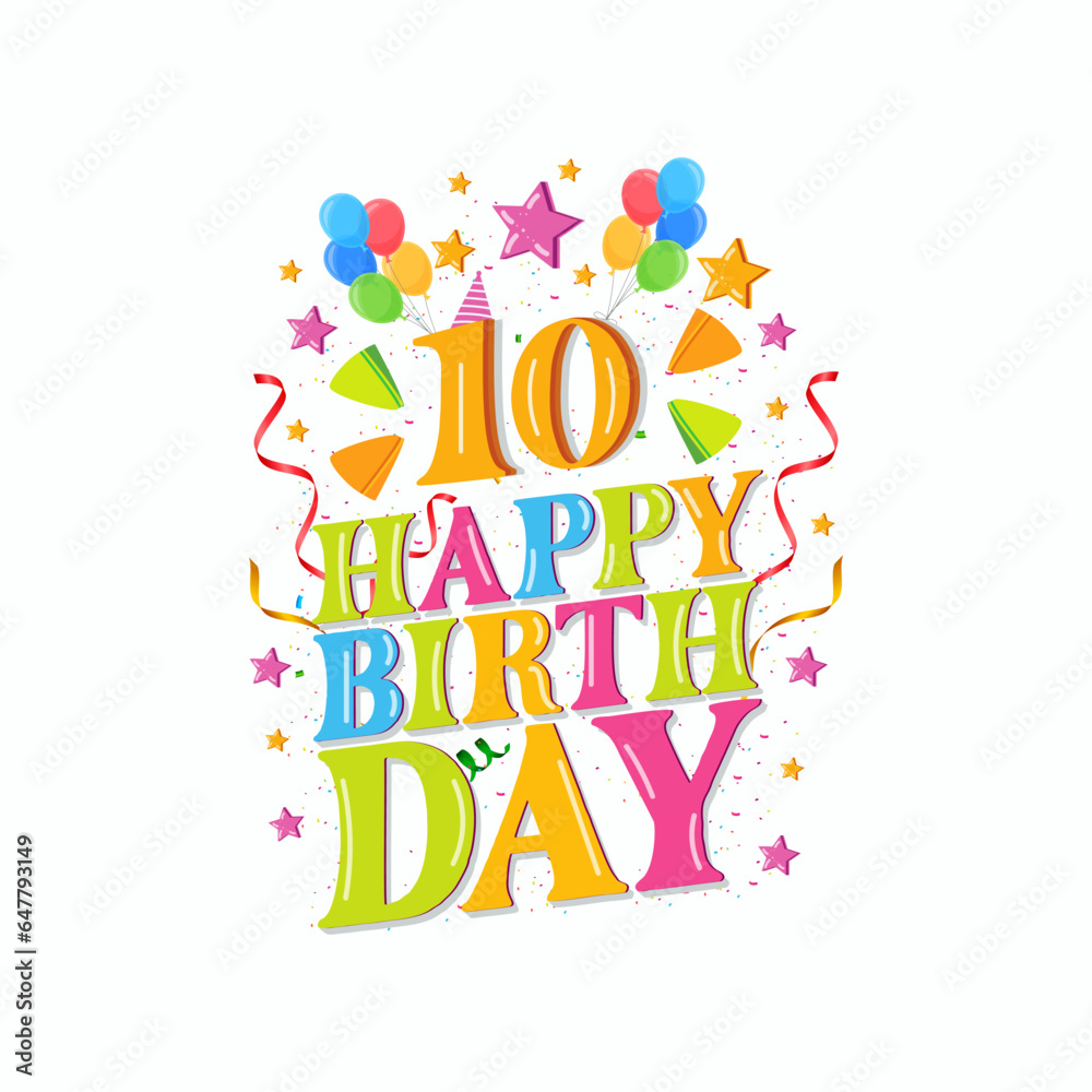 10th happy birthday logo with balloons, vector illustration design for birthday celebration, greeting card and invitation card.