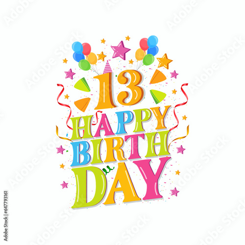 13th happy birthday logo with balloons  vector illustration design for birthday celebration  greeting card and invitation card.
