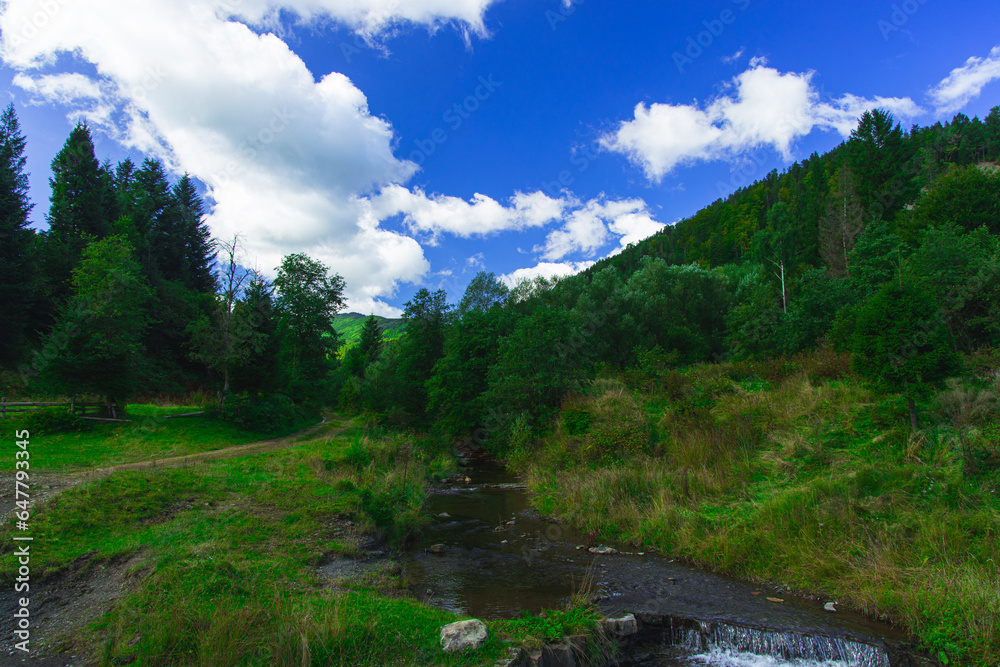 idyllic summer hills landscape of mountains highland in Carpathian Ukrainian region place idyllic summer hills landscape of mountains highland in Carpathian Ukrainian region place