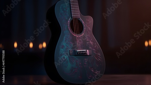 une guitare acoustique bleu nuit, généré par IA photo