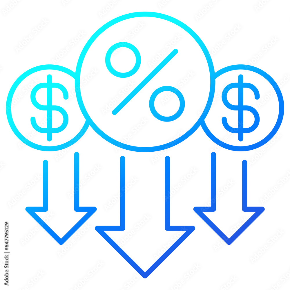 percent down, rate decrease line icon percent down, rate decrease line icon