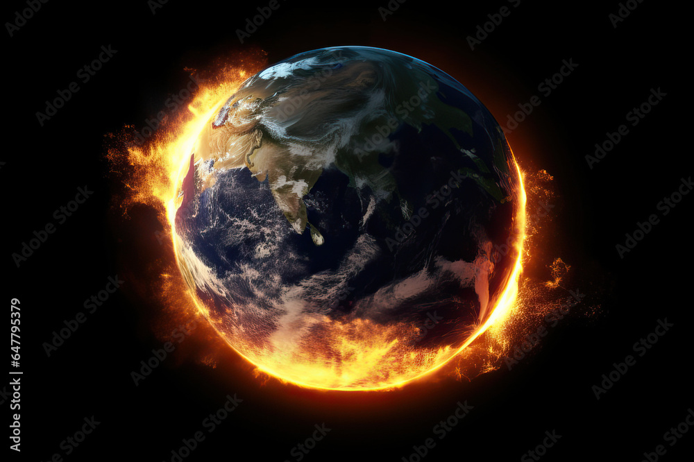 The earth burning up in outer space, global warming climate change trouble The earth burning up in outer space, global warming climate change trouble