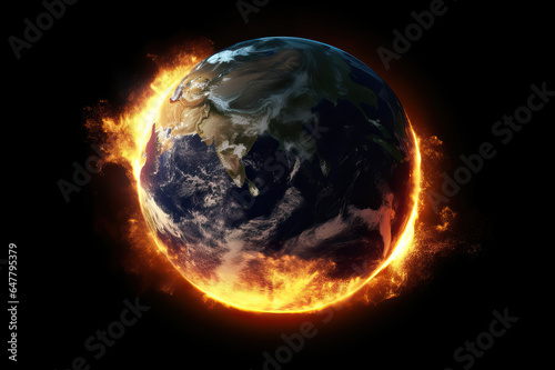 The earth burning up in outer space, global warming climate change trouble