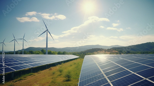 solar panels on the roof green energy concept, wind, energy, power, windmill, turbine, electricity, sky, farm, environment, generator, renewable, alternative, green, solar, mill, landscape, blue, ecol photo