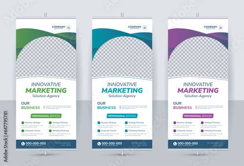 Latest Modern creative corporate business standee x rollup pullup signage retractable banner with multiple trendy gradient colors design vector bundle template