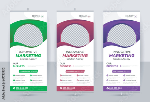 Modern creative corporate business standee x rollup pullup signage retractable banner with multiple trendy gradient colors design vector bundle template	