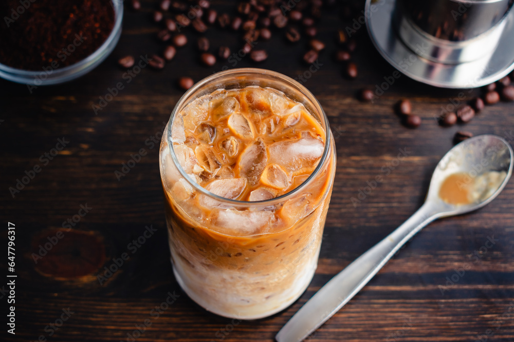 Vietnamese Yogurt Coffee (Sua Chua Cafe or Cà Phê Sữa) A glass of iced Vietnamese coffee with