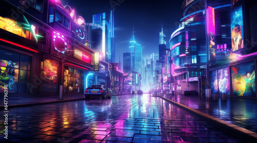 Neon Dreamscape: Vibrant Lights Igniting the Urban Night, Painting an Empty Canvas with Electrifying Brilliance