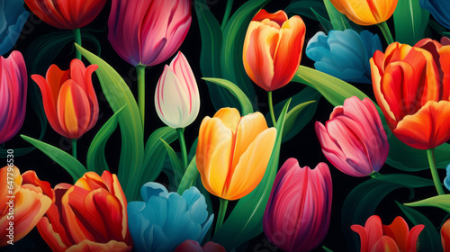 Tulip Tapestry in Full Bloom  A Vibrant and Enchanting Pattern Celebrating the Radiance of Tulips in All Their Glory