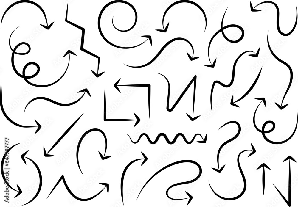 Set of black and white simple arrows. Different direction dynamic pointers. Vector navigation cursors. Isolated elements. Set of black and white simple arrows. Different direction dynamic pointers. Vector navigation cursors. Isolated elements.