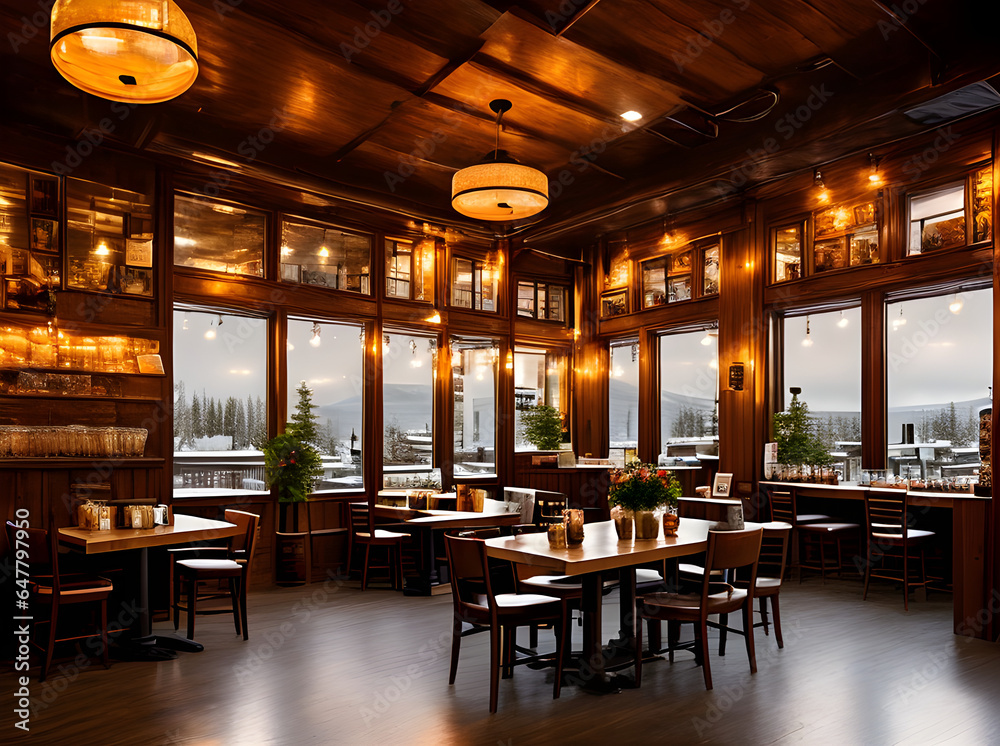 Obraz premium Coffee shop with cozy interior design.