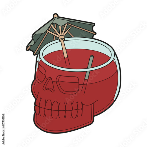 Vector illustration of skull with cocktail and umbrella