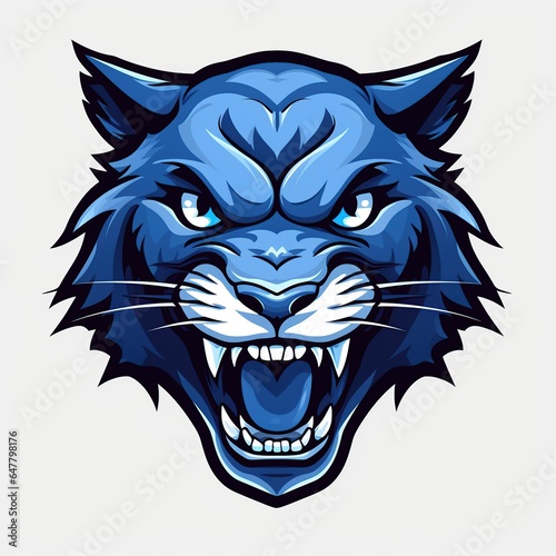 Aggressive wildcat, BLUE with black accents, illustration logo, sports style, png, blank background,Generative ai	