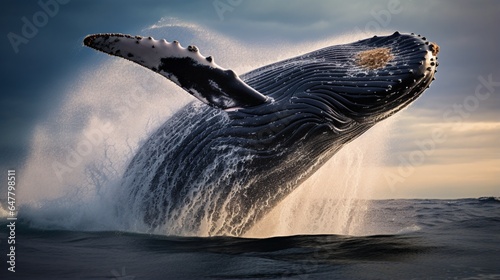a magnificent humpback whale breaching the surface of the ocean, a breathtaking display of marine mammal behavior © Muhammad
