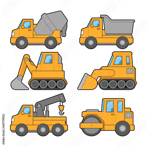 Construction heavy machinery illustration set.